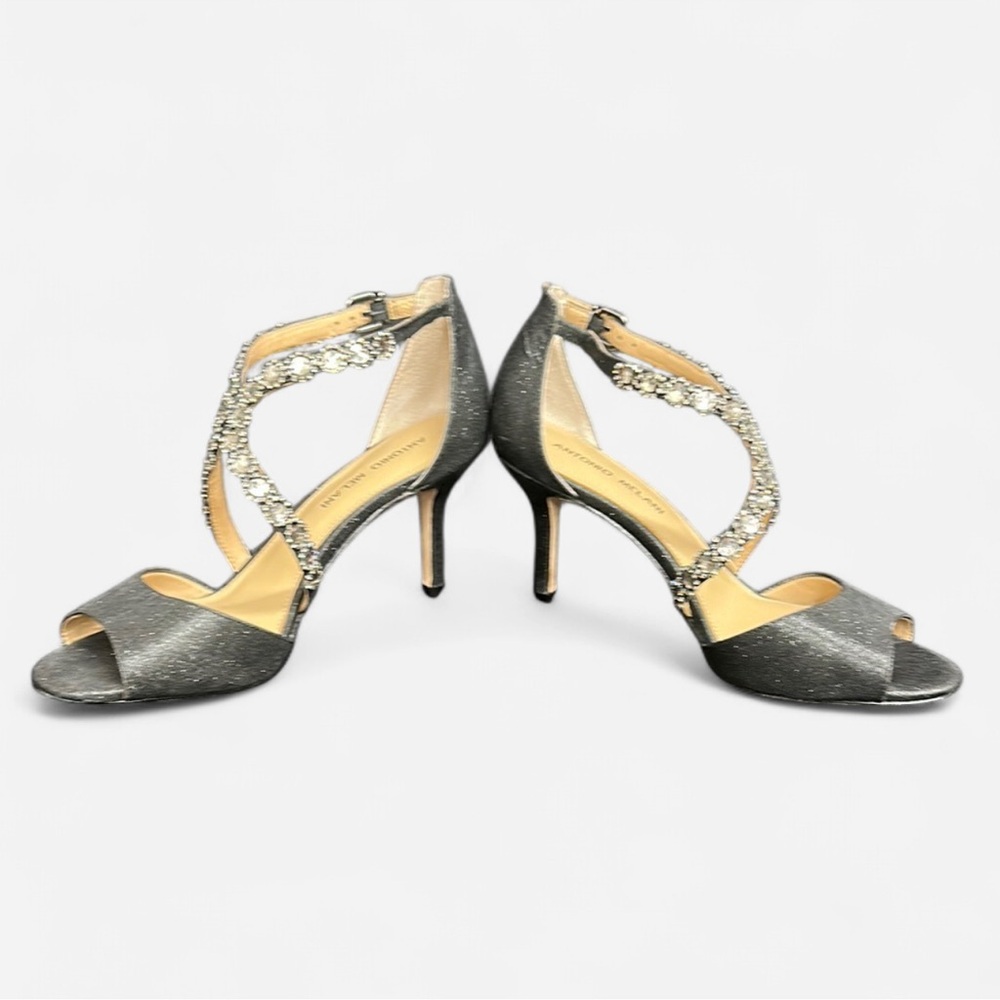 Silver Strappy 3” Heels with rhinestone straps Antonio Melani - Picture 3 of 11
